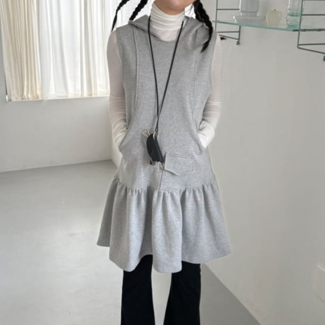 Moon City-Plain Hooded Overall Dress