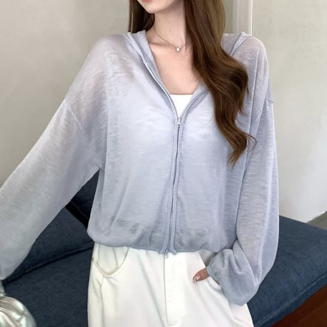 Moon City-Plain Hooded Zip Cardigan
