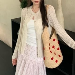 Moon City-Round Neck Plain Button Cardigan