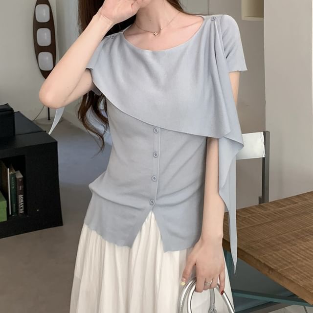 Moon City-Short-Sleeve Plain Asymmetrical Knit Top
