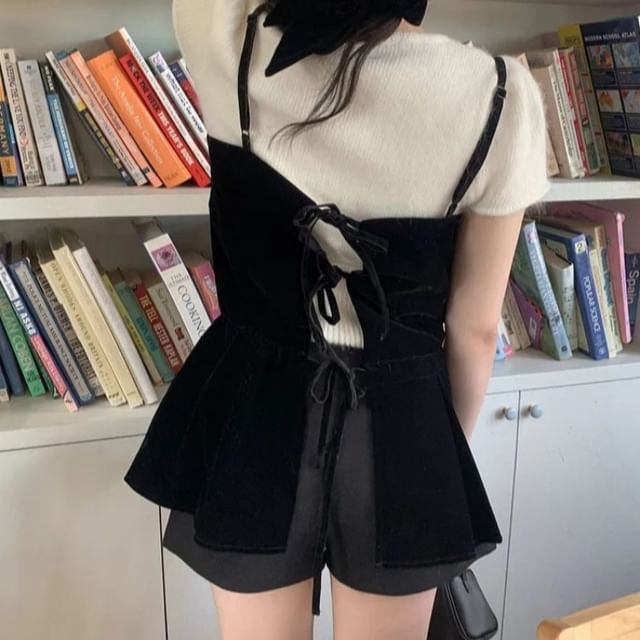 Moon City-Spaghetti Strap Plain Backless Cami Top