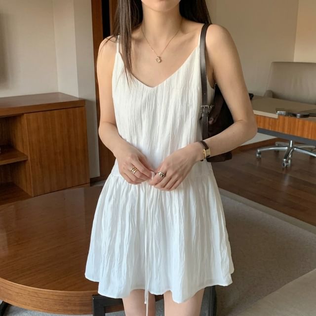Moon City-Spaghetti Strap V-Neck Plain Mini Dress