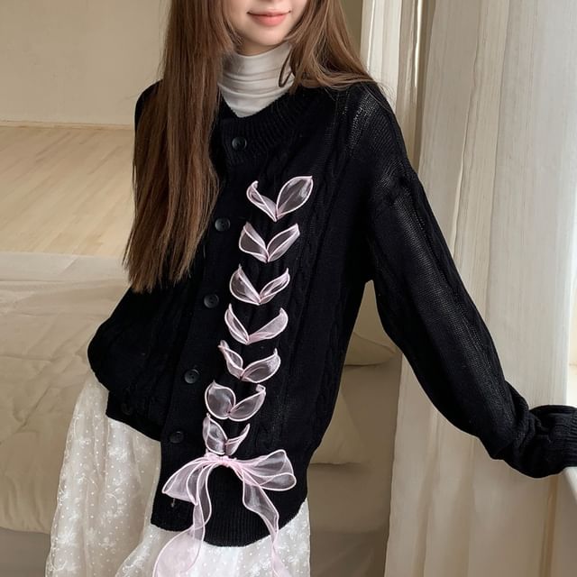 Moon City-V-Neck Lace-Up Plain Cardigan
