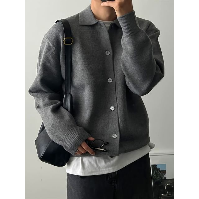 mopagrati-Collar Plain Cardigan
