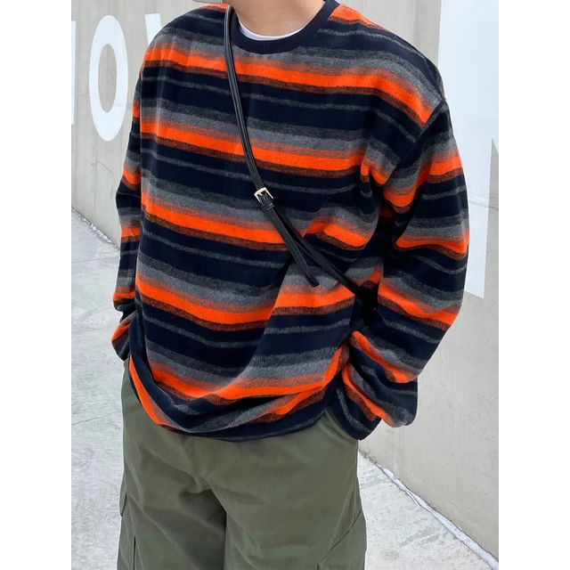 mopagrati-Crew Neck Gradient Striped Sweatshirt