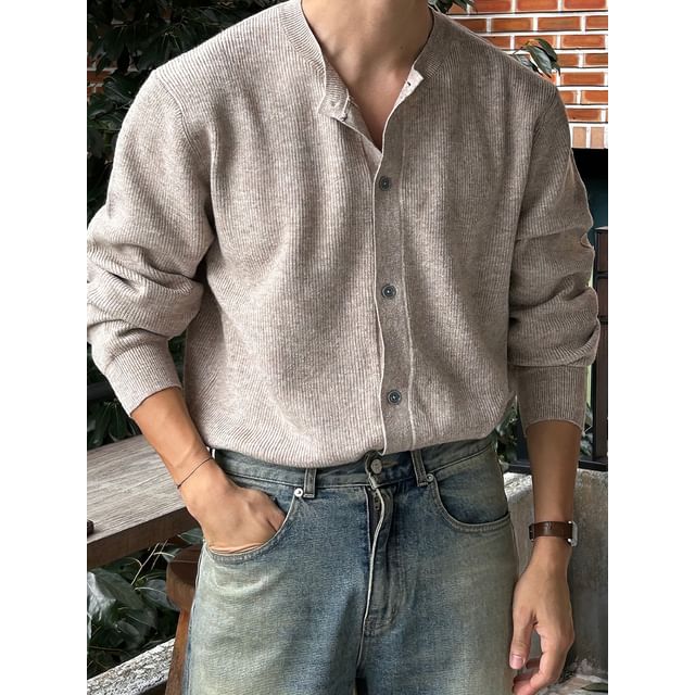 mopagrati-Crew Neck Plain Cardigan