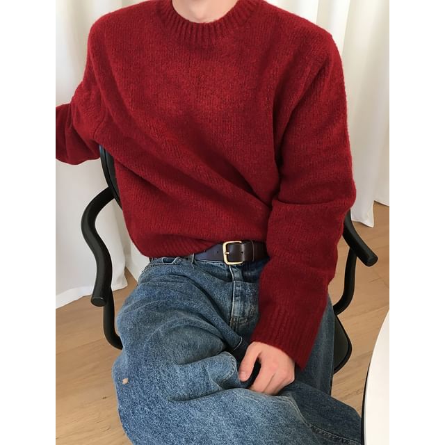 mopagrati-Crew Neck Plain Sweater