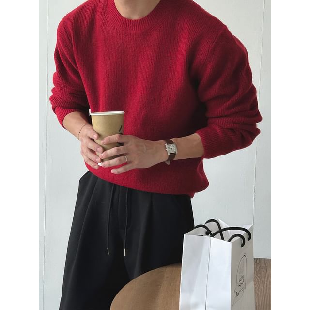 mopagrati-Crew Neck Plain Sweater