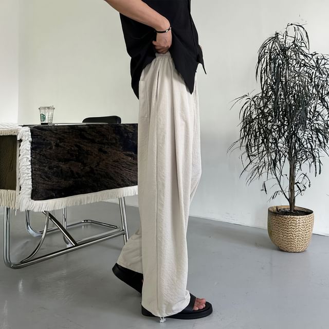 mopagrati-Drawstring Waist Plain Loose Fit Pants