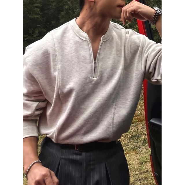 mopagrati-Half-Zip Plain Sweatshirt