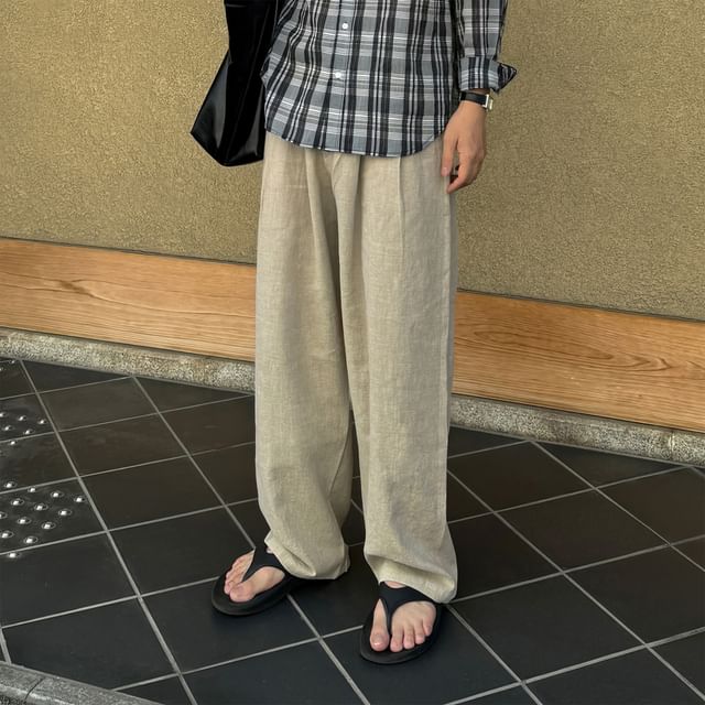 mopagrati-Mid Rise Plain Loose Fit Pants
