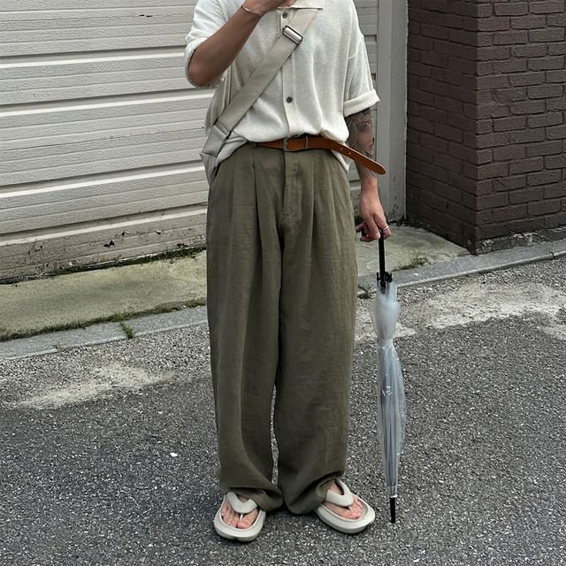 mopagrati-Mid Rise Plain Loose Fit Pants