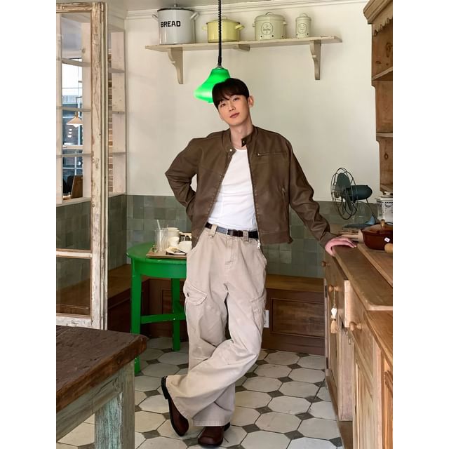 mopagrati-Mid Rise Plain Straight Leg Cargo Pants