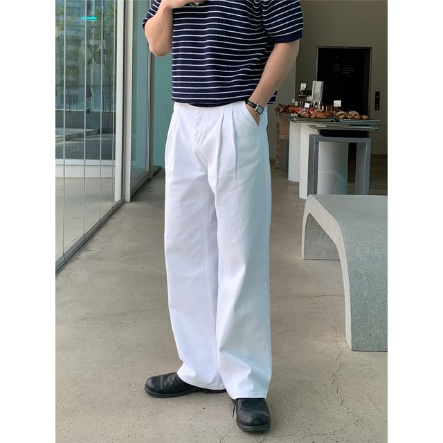 mopagrati-Mid Rise Plain Straight Leg Pants