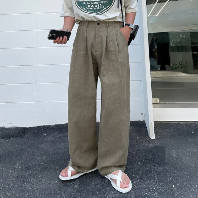 mopagrati-Mid Rise Plain Wide Leg Pants
