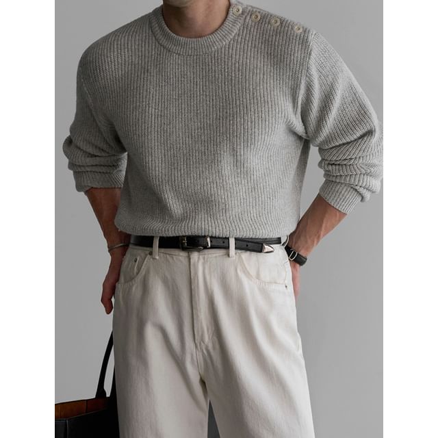 MRCYC-Asymmetrical Button-Shoulder Knit Sweater