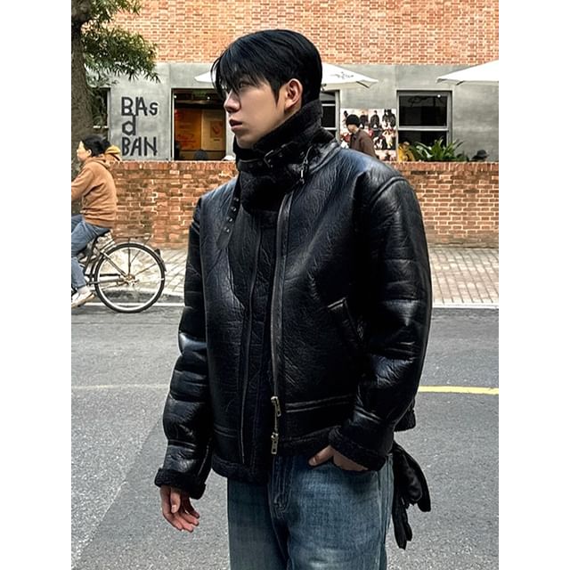 MRCYC-Buckled Fleece-Trim Pleather Jacket
