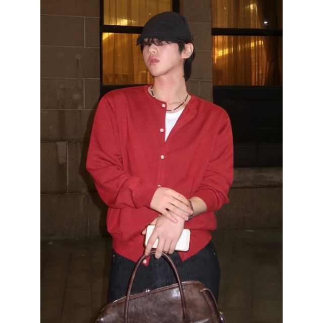 MRCYC-Button-Down Crew-Neck Loose Knit Top