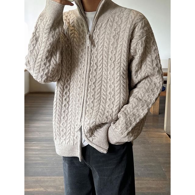 MRCYC-Cable-Knit Stand-Collar Zipper Cardigan