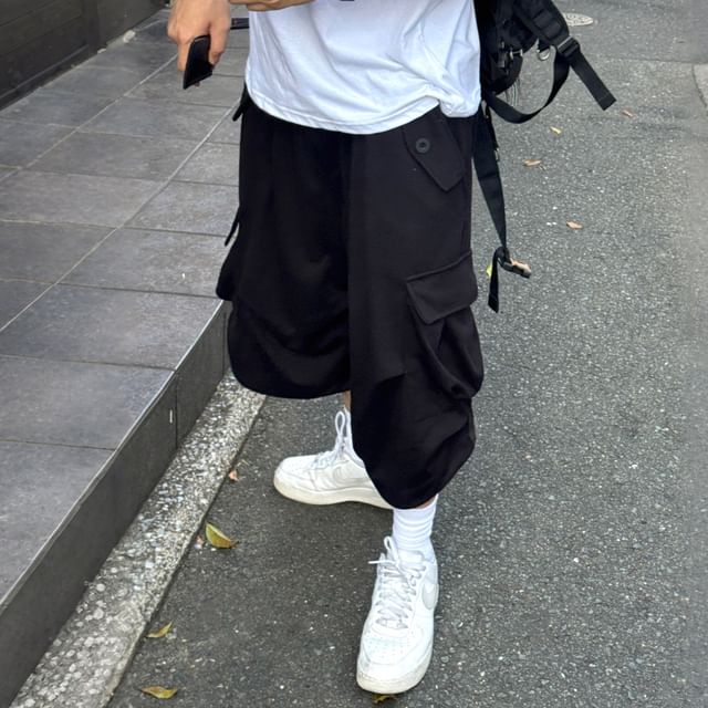 MRCYC-Drawstring-Hem Shirred Cargo Jorts