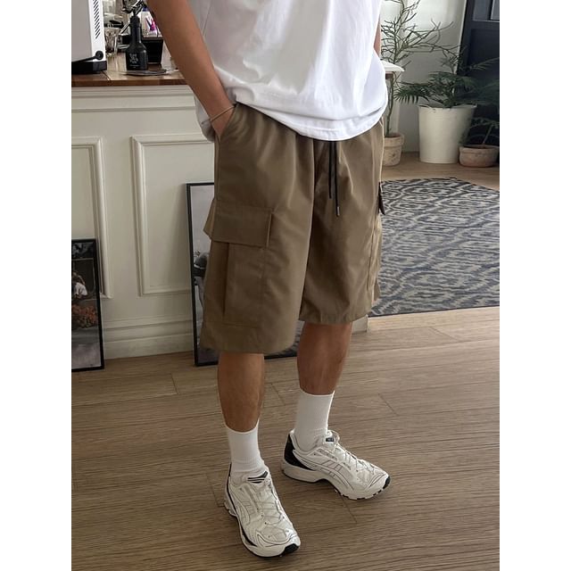 MRCYC-Drawstring Waist Straight Leg Cargo Shorts