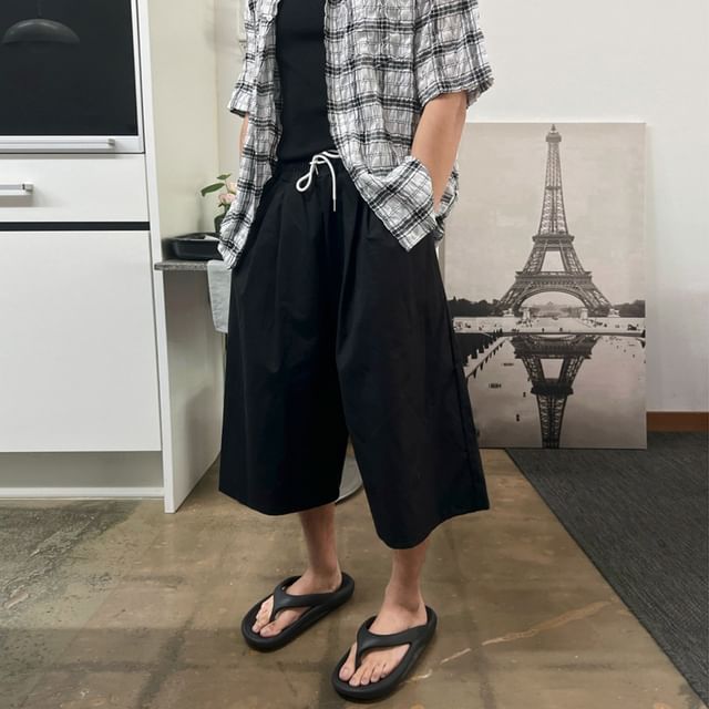 MRCYC-Drawstring-Waist Wide-Leg Cotton Jorts