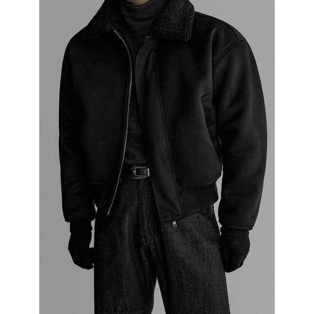 MRCYC-Fleece-Collar Faux-Suede Jacket