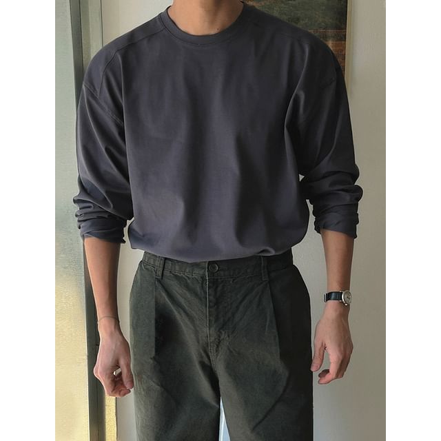 MRCYC-Long-Sleeve Crew Neck Plain T-Shirt