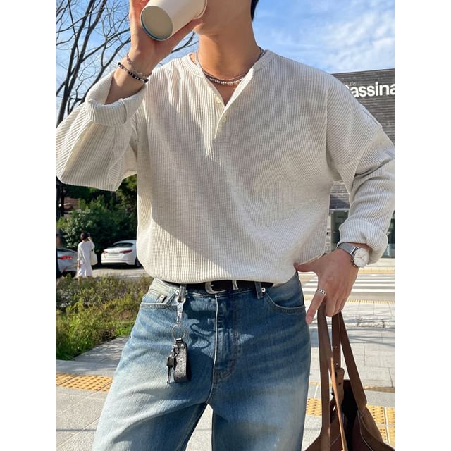 MRCYC-Long-Sleeve Henley Plain T-Shirt