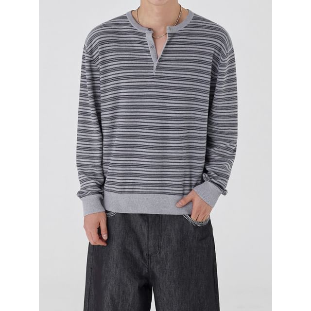 MRCYC-Long-Sleeve Henley Striped Knit Top