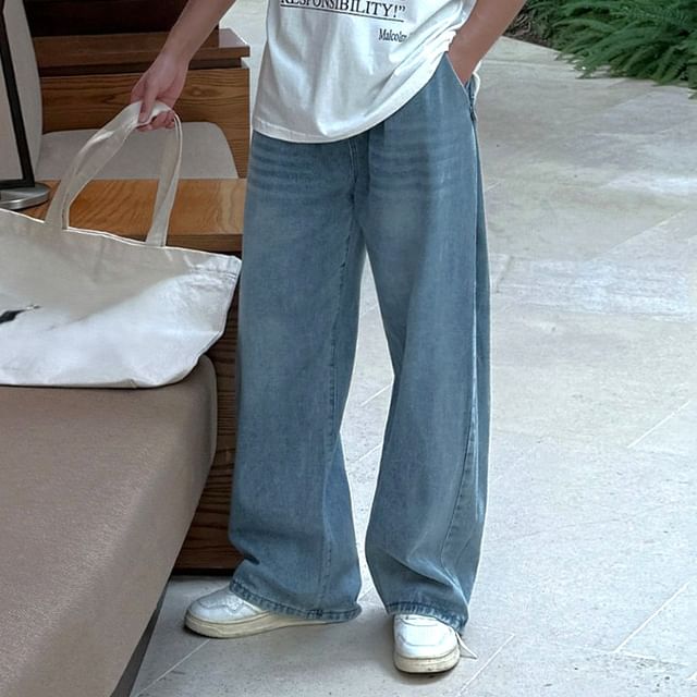 MRCYC-Mid Rise Washed Wide Leg Jeans