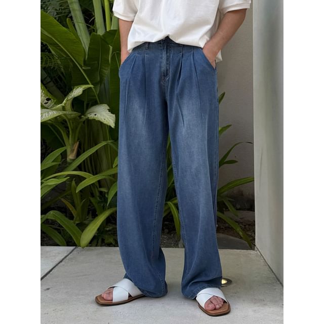 MRCYC-Mid Rise Washed Wide Leg Jeans