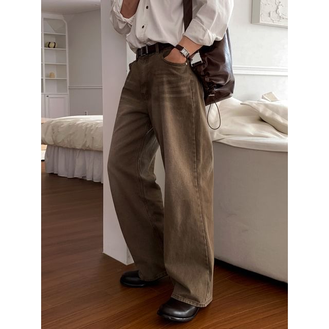 MRCYC-Mid Rise Washed Wide Leg Jeans