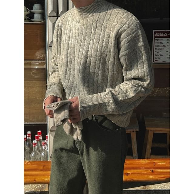 MRCYC-Mock-Neck Cable-Knit Sweater