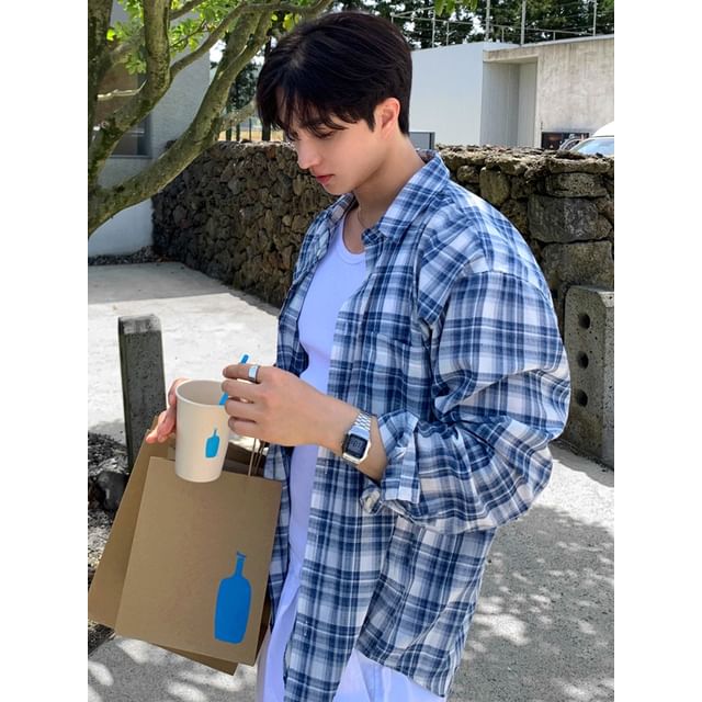 MRCYC-Oversized Plaid Long-Sleeve Shirt