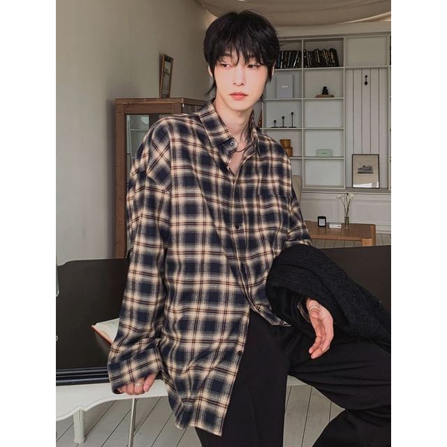 MRCYC-Oversized Plaid Long-Sleeve Shirt