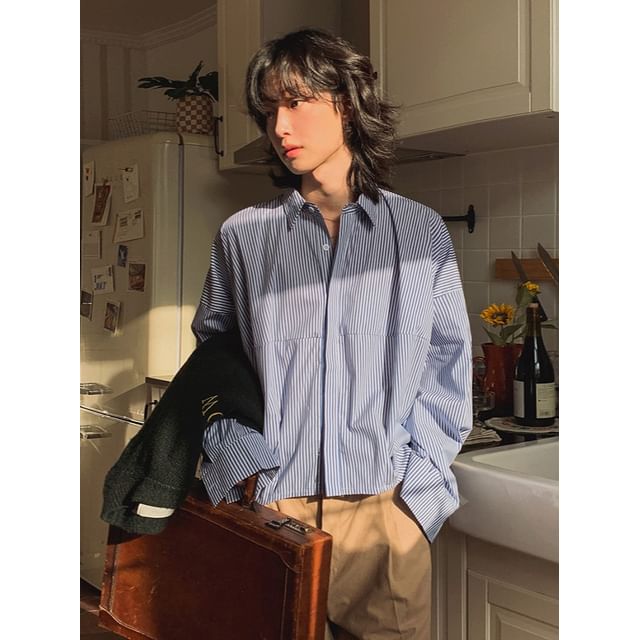 MRCYC-Oversized Striped Crop Shirt