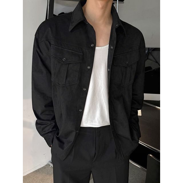 MRCYC-Plain Button-Up Shirt Jacket
