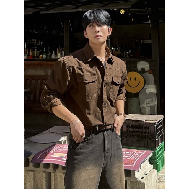 MRCYC-Plain Button-Up Shirt Jacket