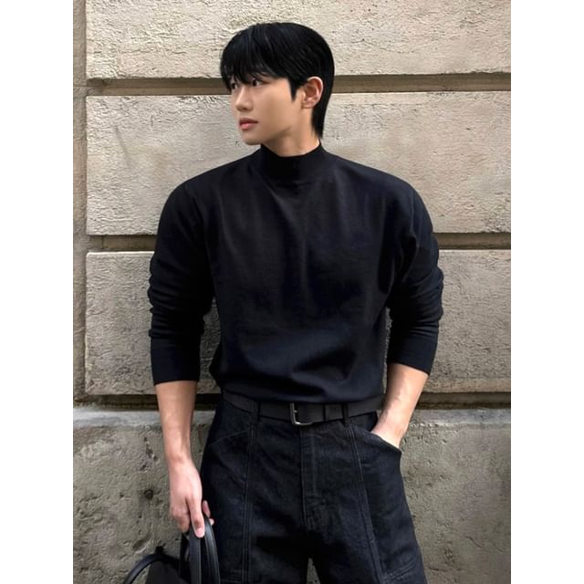 MRCYC-Plain Mock-Neck Knit Top