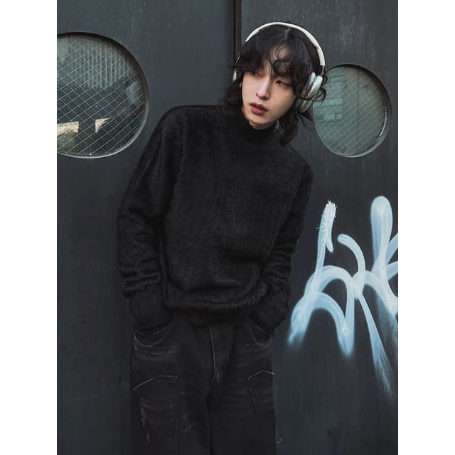 MRCYC-Plain Stand-Collar Knit Top