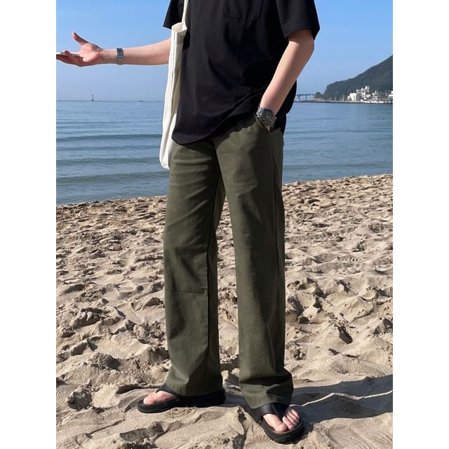 MRCYC-Plain Straight-Cut Pants