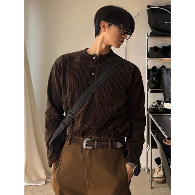 MRCYC-Ribbed Henley-Neck T-Shirt