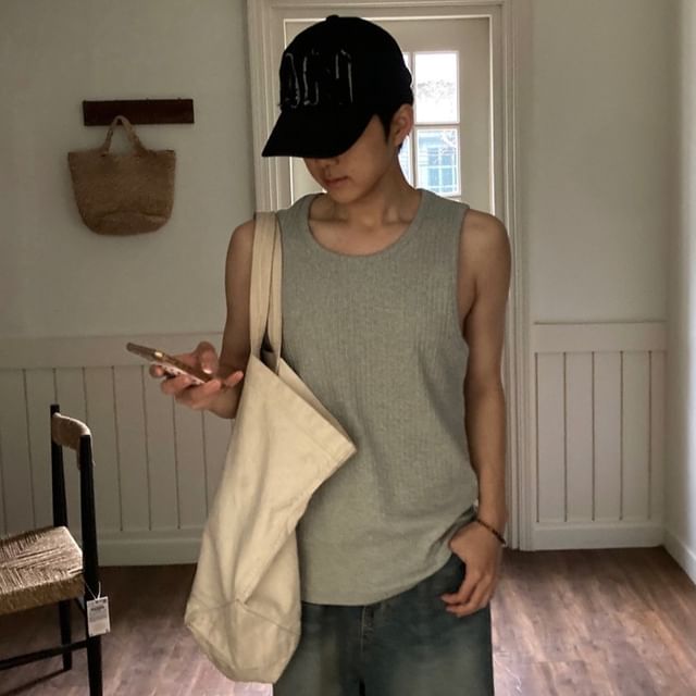 MRCYC-Ribbed Plain Tank Top