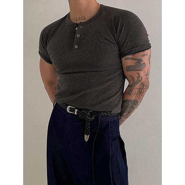 MRCYC-Ribbed Skinny Raglan Henley