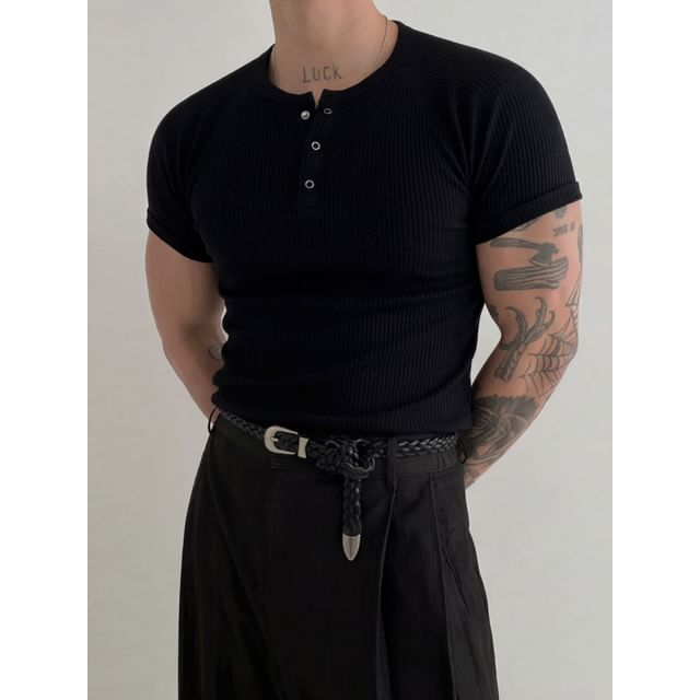 MRCYC-Ribbed Skinny Raglan Henley
