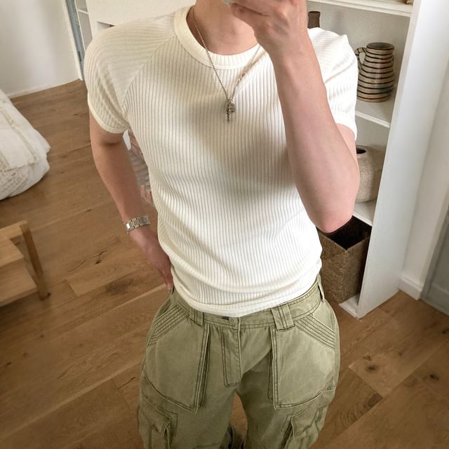 MRCYC-Ribbed Skinny Raglan T-Shirt