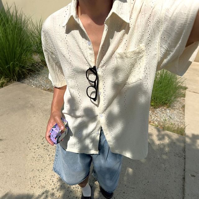 MRCYC-Short-Sleeve Button-Up Perforated Shirt
