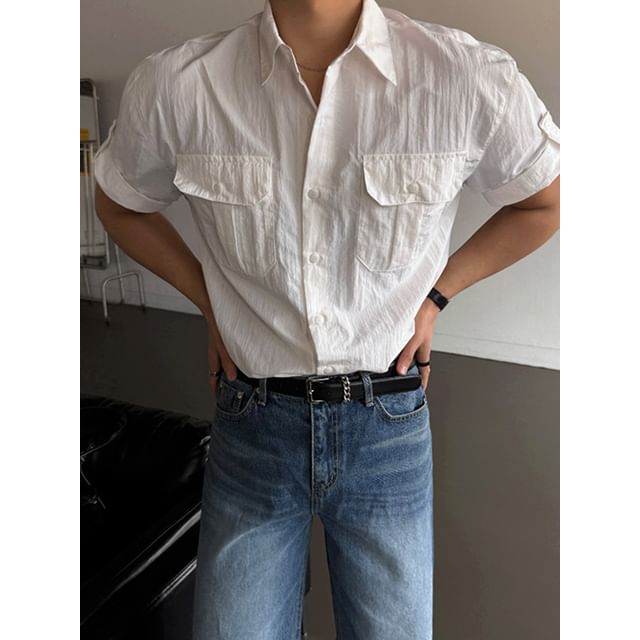 MRCYC-Short-Sleeve Button-Up Plain Shirt