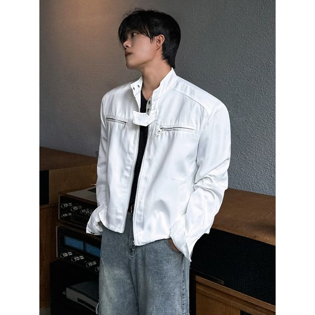 MRCYC-Stand Collar Plain Zip Jacket